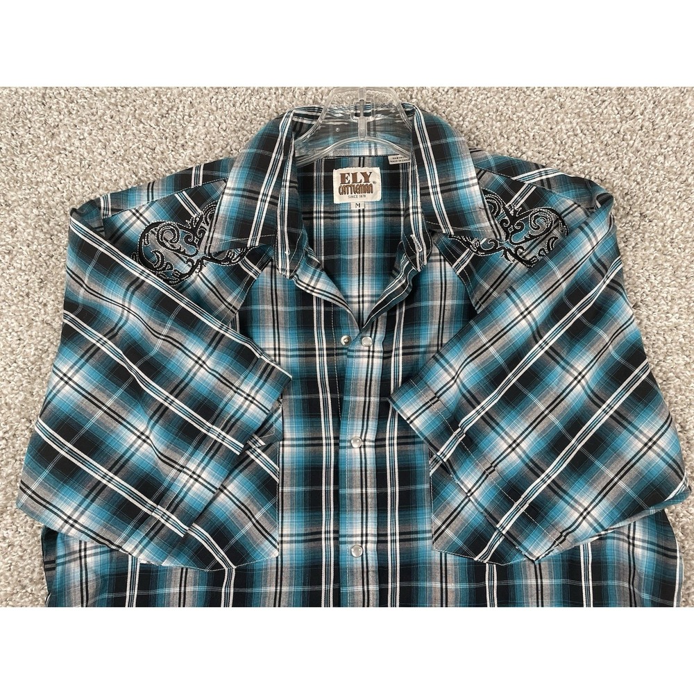 Ely Cattleman Western Pearl Snap Appliqué Short Sleeve Button Down Shirt M